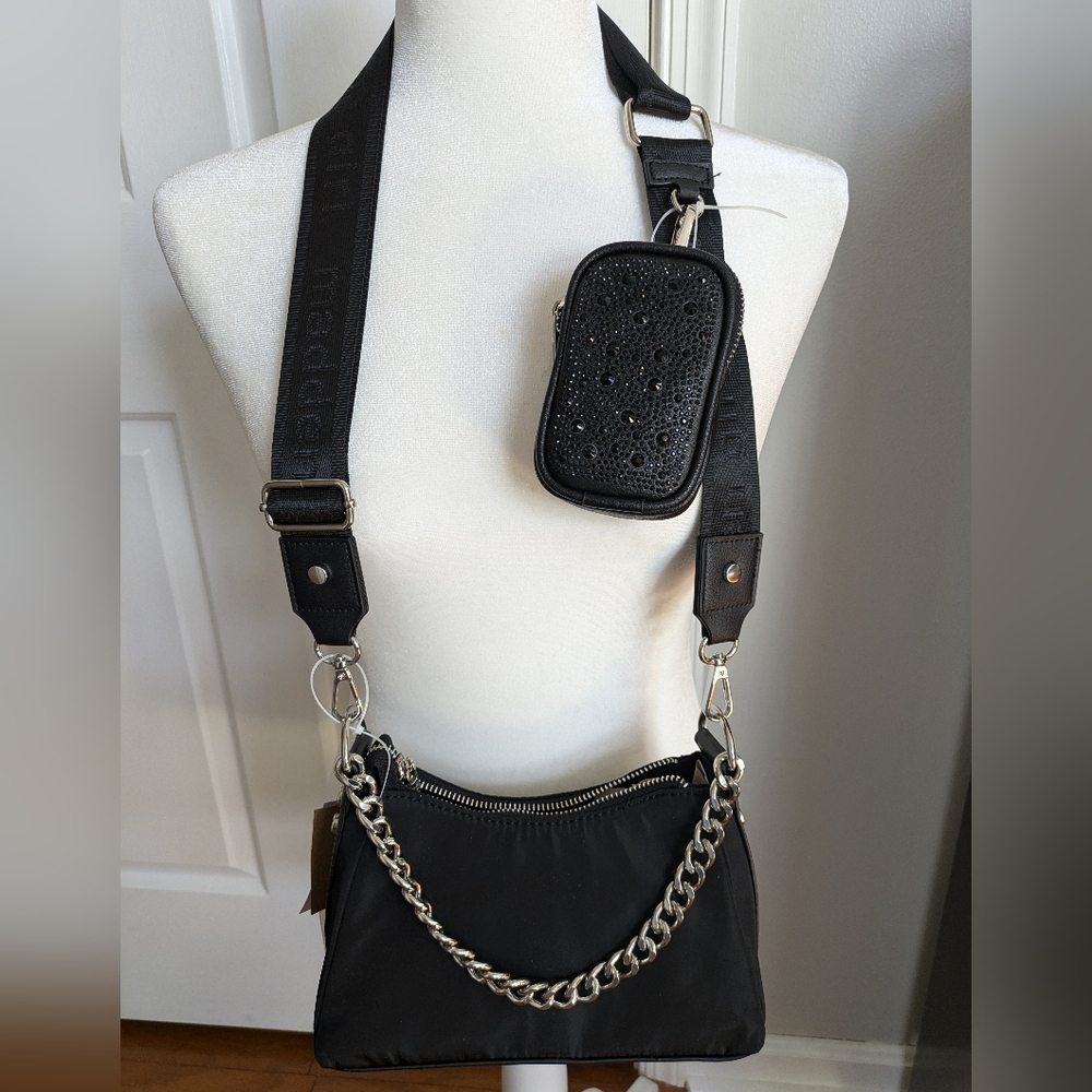 NWT Madden Girl Black Crossbody Bag with Silver Chain Detail - Picture 3 of 11